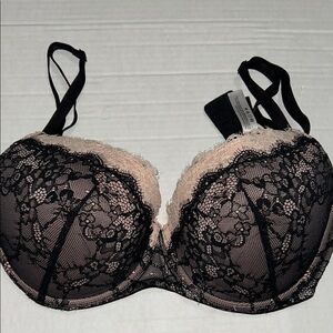 Adore Me Black and Cream Lace Bra